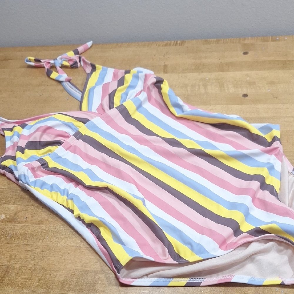 New Striped Multicolor Swimsuit Isabel Maternity By Ingrid & Isabel‎ Sz Large